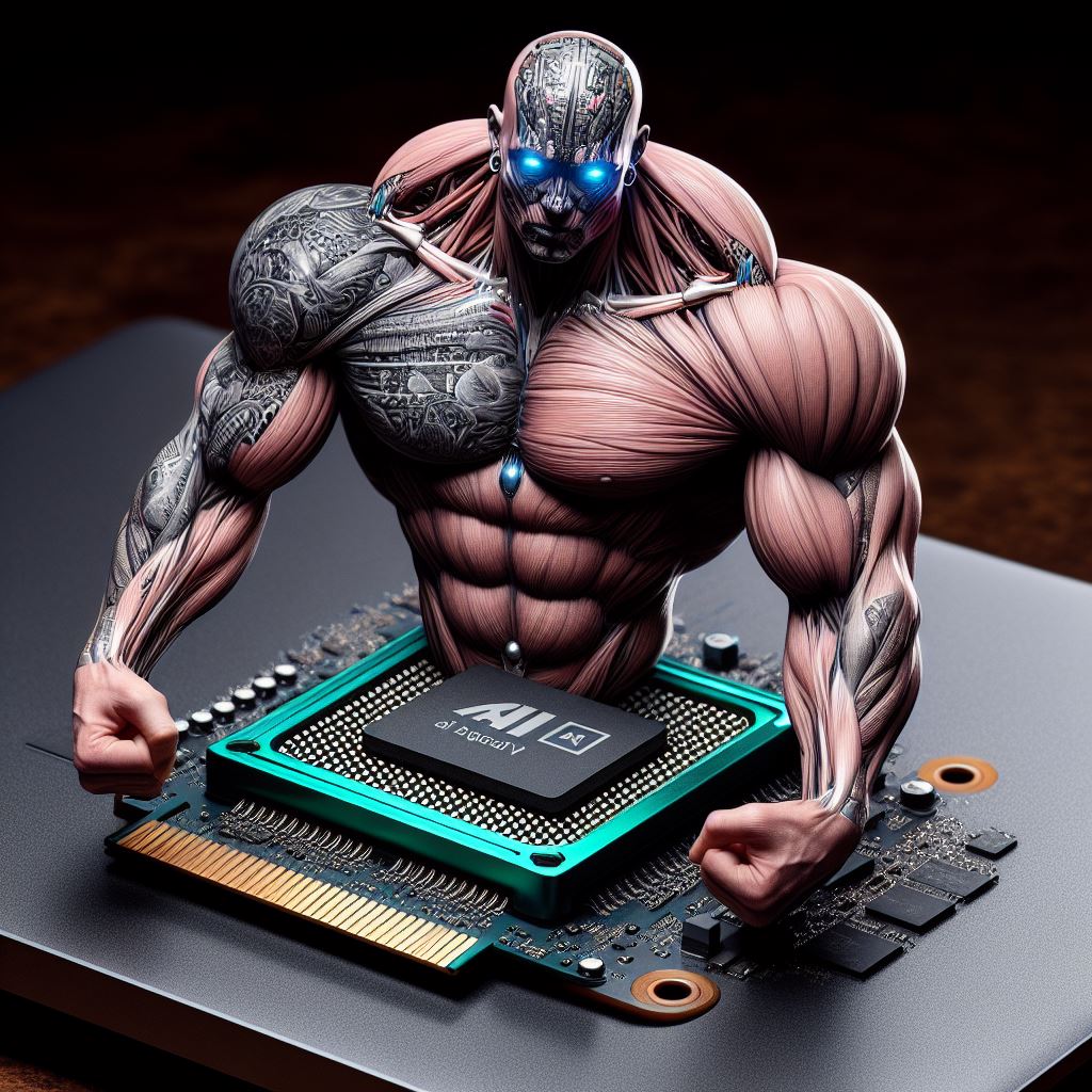 illustration of beefed up processor by AI