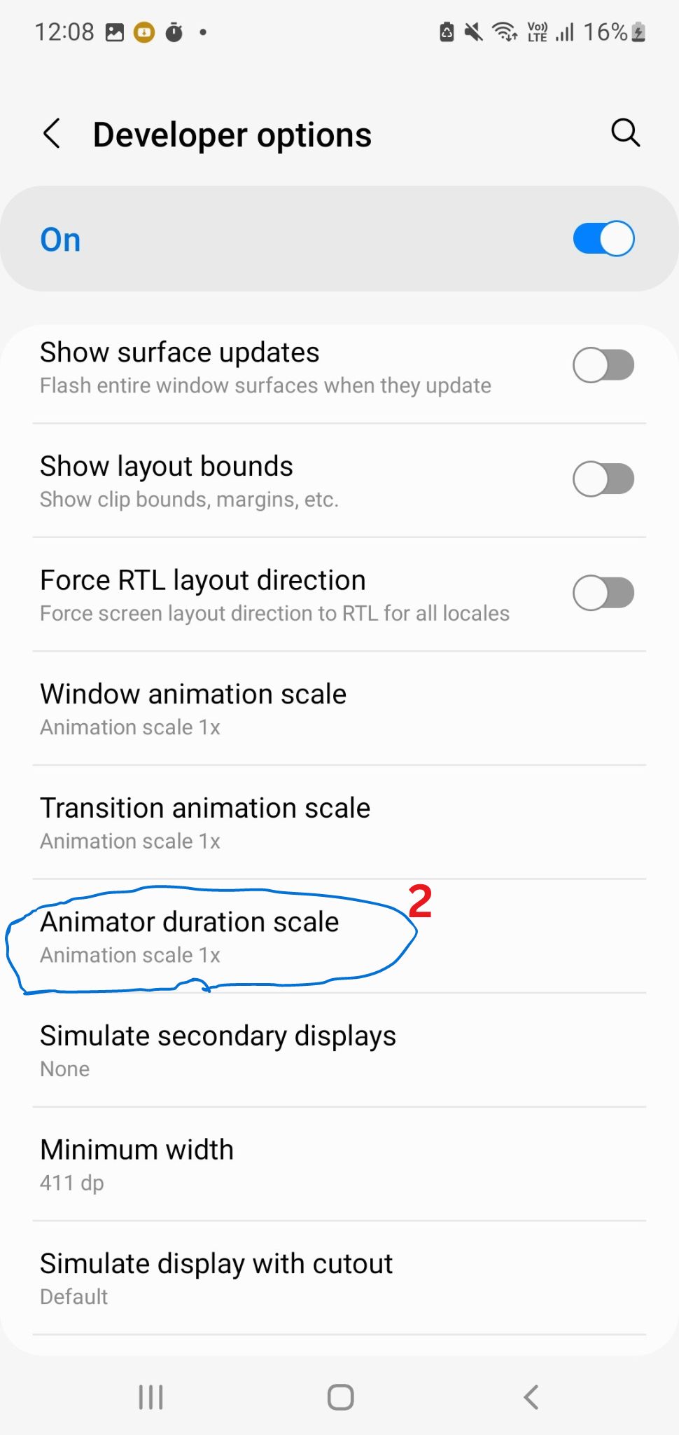 "image that shows step 2 of  changing animations speed in Android"