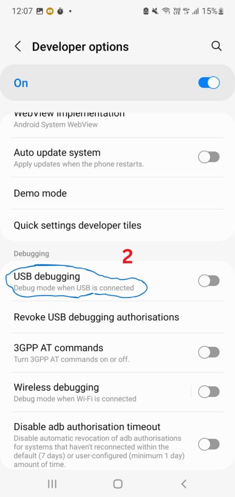 "image that step 2 of USB debugging setting on android phones"