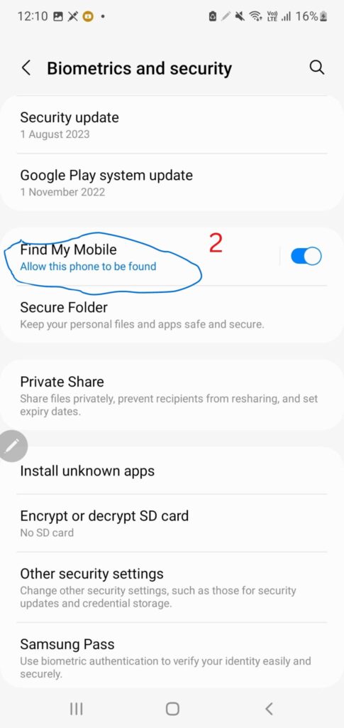 "Image shows step 2 of setting up Find my phone setting in android"